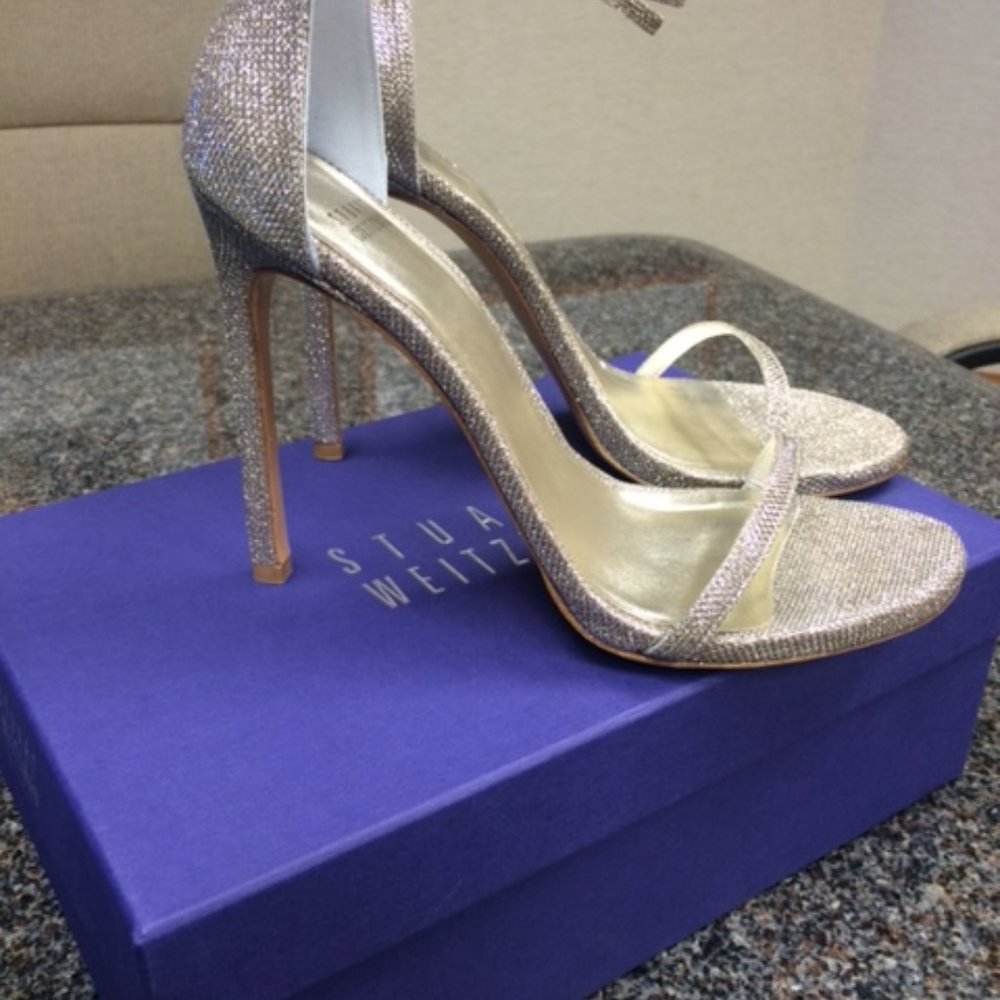 Stuart Weitzman Sparkling Gold Open-Toe Stiletto Heels